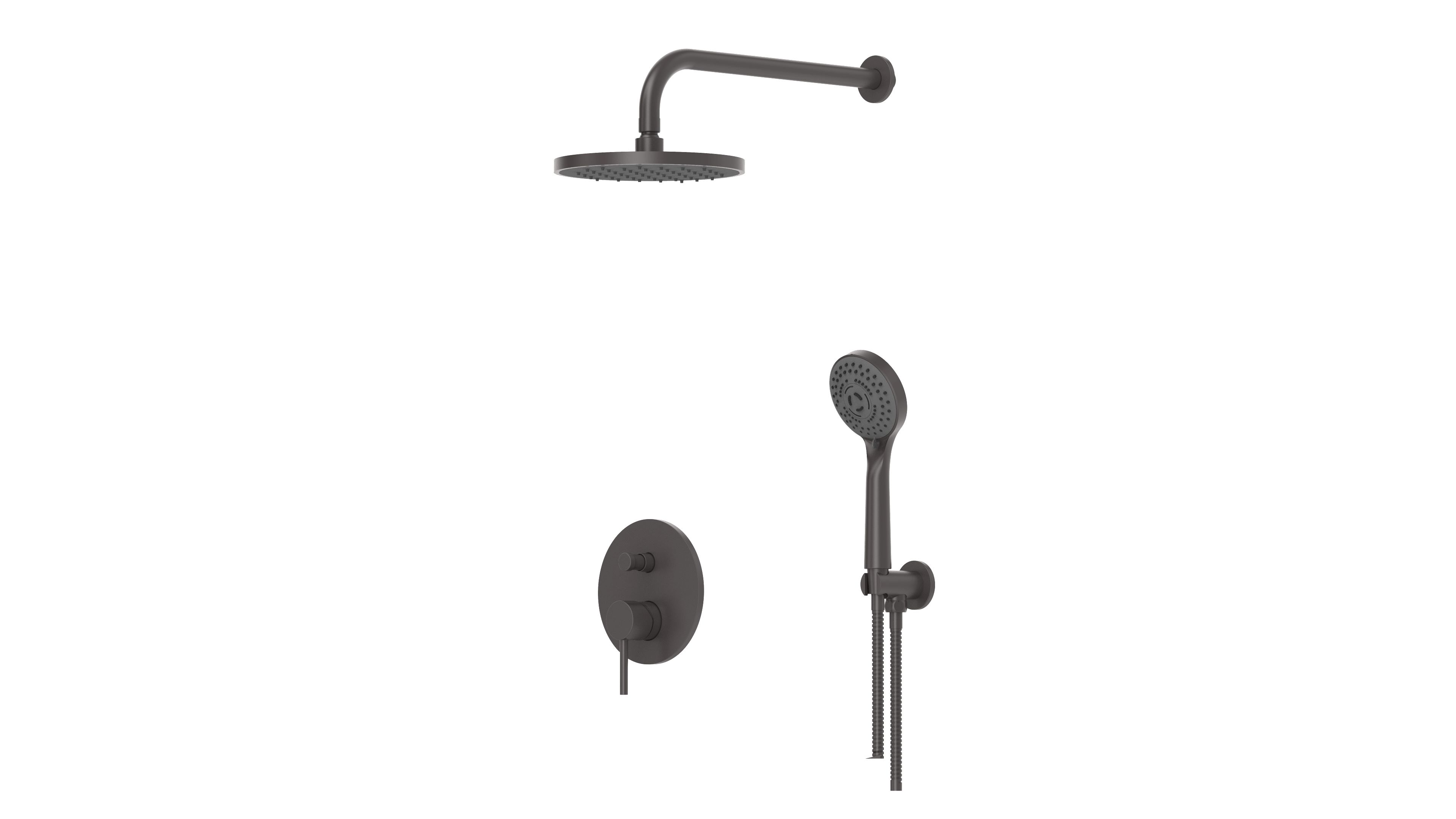 Slika proizvoda ARMAL RUBI JED. UGRADNA MIJEŠALICA S 2 IZLAZA S TUŠ SETOM, TUŠ RUŽOM 20 cm ABS I e-BOX GUN METAL