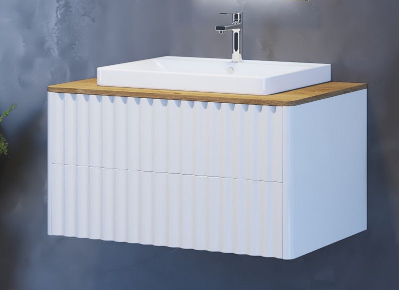 Slika proizvoda ARMAL AMARILIS BAZA 85x53,5x45,4 cm VISEĆI ELEMENT S 2 LADICE- FRONTA VALOVI BIJELA, KORPUS BIJELA MAT, BOJA PLOČE STARI HRAST