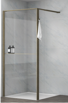 Slika proizvoda ARMAL TUŠ STIJENA 120x200 "WALK IN" alu. profil-imitacija hrast tamni; prozirno staklo 6 mm, 120x200cm, sa kukicom i policom