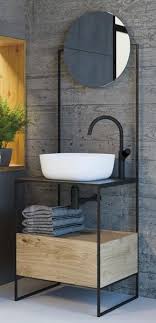 Slika proizvoda ARMAL KALA HRAST KUPAONSKI SET BEZ UMIVAONIKA 60x50x187 cm STOJEĆI ELEMENT ZA UMIVAONIK, 1 LADICA I OGLEDALO, KORPUS I FRONTA HRAST, PLOČA GRAFITNO SIVA I CRNA METALNA KONSTRUKCIJA