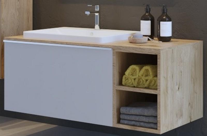 Slika proizvoda ARMAL FREZIA BIJELA HRAST BAZA S 1 LADICOM 110x53,5x45,5 cm VISEĆI ELEMENT 1 SOFCLOSE LADICA I POLICA, KORPUS HRAST, FRONTA BIJELA MAT, PLOČA HRAST