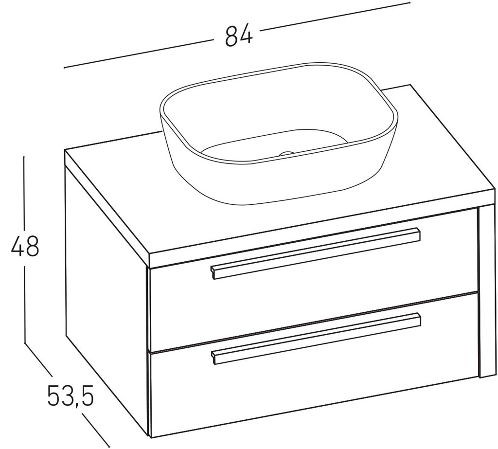 Slika proizvoda ARMAL ZETA BIJELA SJAJ BAZA 84x53,5x48 cm LIJEVA, VISEĆI ELEMENT S 2 LADICE, PLOČA SVIJETLI BETON, FRONTA BIJELA SJAJ