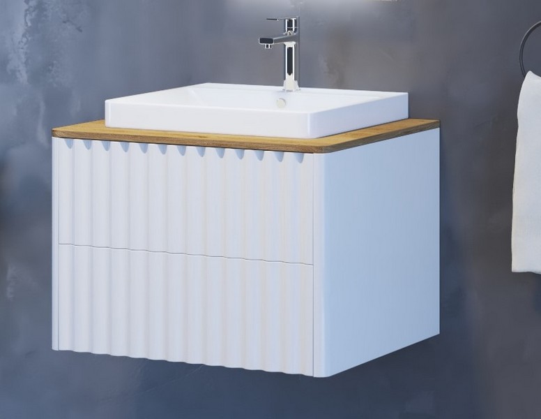 Slika proizvoda ARMAL AMARILIS BAZA Š65 VISEĆI ELEMENT- 2 LADICE- FRONTA VALOVI korpus bijela mat; fronte bijele; bočnice bijele; ploča hrast stari bez izreza; 65x53,5x45,4 cm