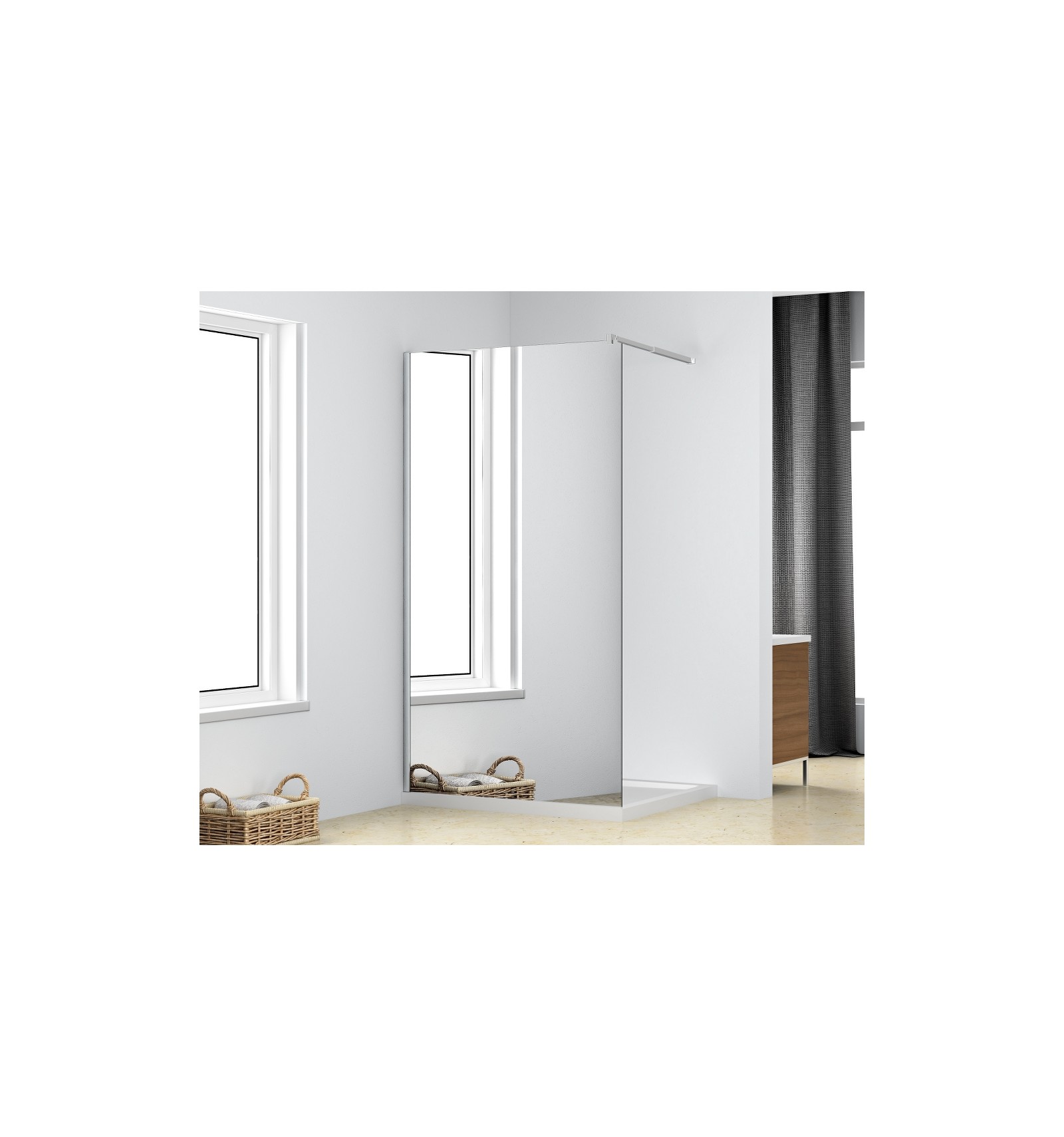 Slika proizvoda ARMAL TUŠ STIJENA 100X200 "WALK IN" EFEKT OGLEDALA krom profil; prozirno staklo 8 mm efekt ogledala, 100x200cm